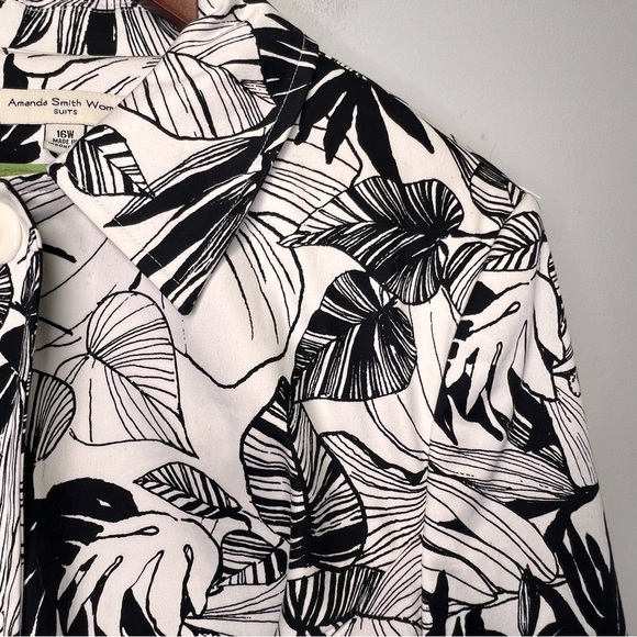 Amanda Smith Suits Black & White Leaf Print Trench Coat Size 16 - Picture 5 of 14